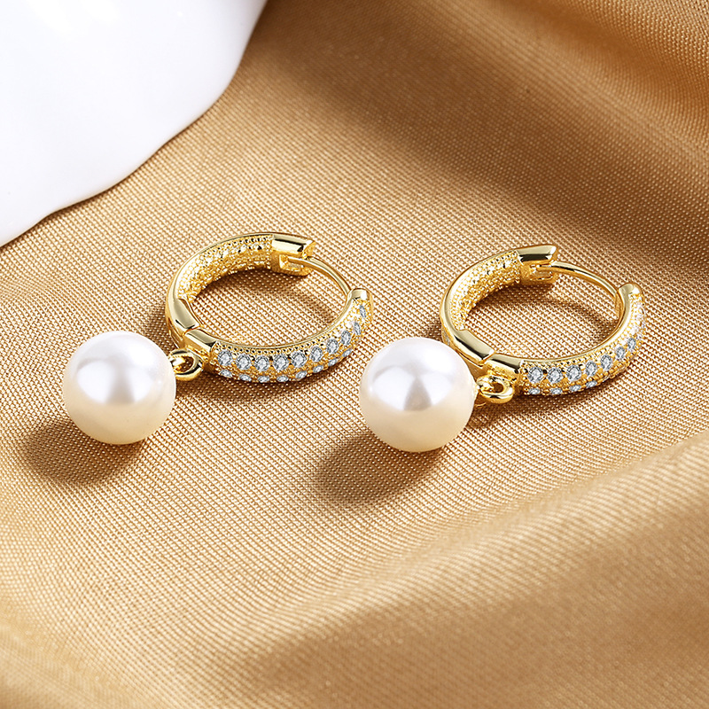 8g Weight Artificial Pearls, Zircon Inlay Material 1 Pair Retro Geometric Copper Inlay Artificial Pearls Zircon Drop Earrings