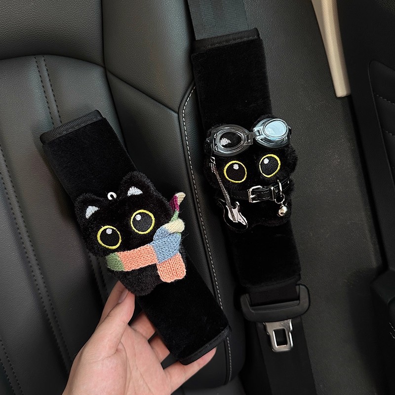 Little Black Cat Safety Belt Shoulder Cover Car Safety Belt Handle Cover Car Ornaments Decorative Supplies Anti-Stranglehold