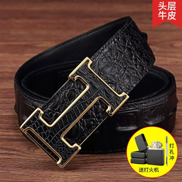 Men's leather universal belt stainless steel, crocodile, genuine leather