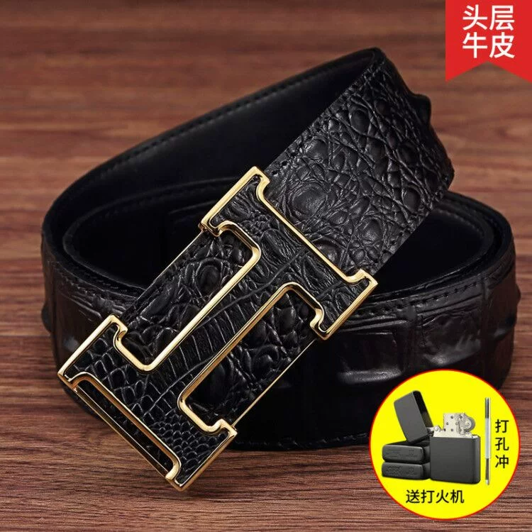 Men's leather universal belt stainless steel, crocodile, genuine leather