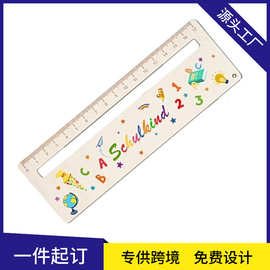 厂家定制儿童文具用品木制学习尺子卡通直尺学习用品木质工艺品