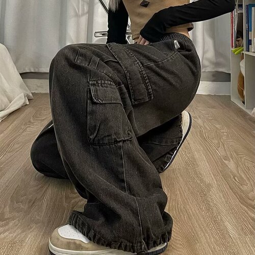 2025 New Model National Trend Street Hip-Hop Workwear Jeans for Men and Women, American High Street Style Trend Loose Casual Wide Leg Pants
