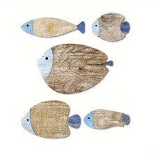 复古木制鱼墙壁装饰海滩航海沿海主题鱼墙雕塑海洋鱼墙艺术自粘