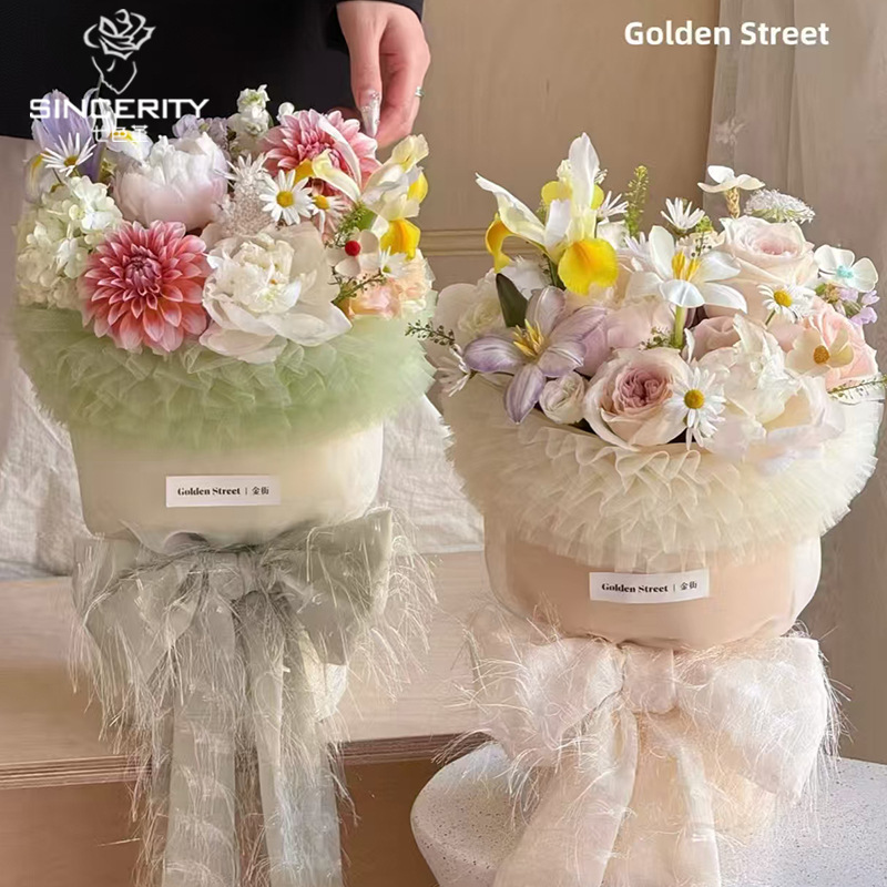 Día de la madre de siete colores 520 nuevos productos tela de gasa con borlas francesas lazo floristería decoración de bricolaje material floral