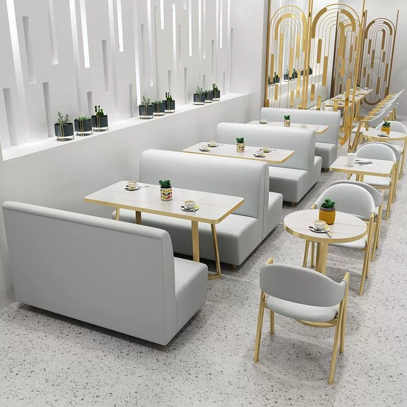 Известный в интернете набор стола и стульев для магазина молочного чая, десертов, бургеров, закусок, ресторана быстрого питания, простая свежая мебель для столовой, диван-бокс.