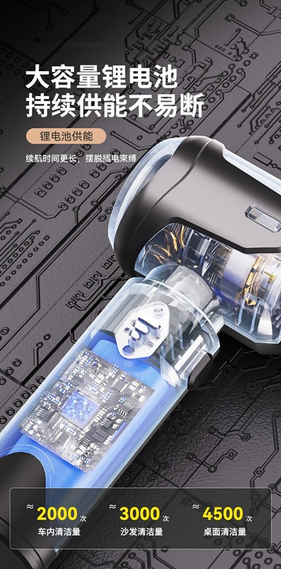 Car Vacuum Cleaner with Wireless Power Display, Portable Brushless Motor, Household Handheld Dust Remover, Dust Blower, Cross-Border