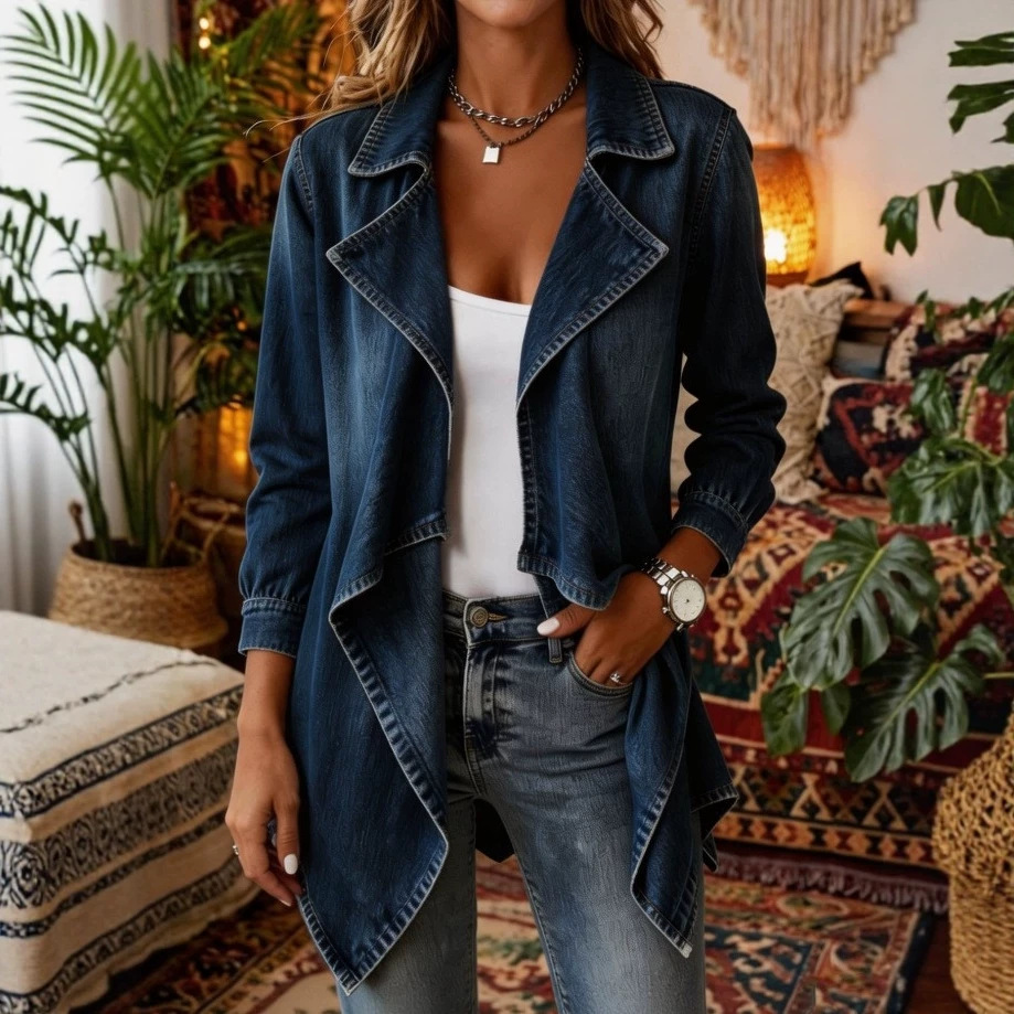 2026 New Women's Mid-Length Denim Jacket, Popular Slim-Fit Denim Coat, Women's Top, Jacket, Trench Coat