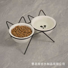 跨境铁艺宠物碗架猫碗喂食器饮水架立式宠物食盆架斜口护颈增高架
