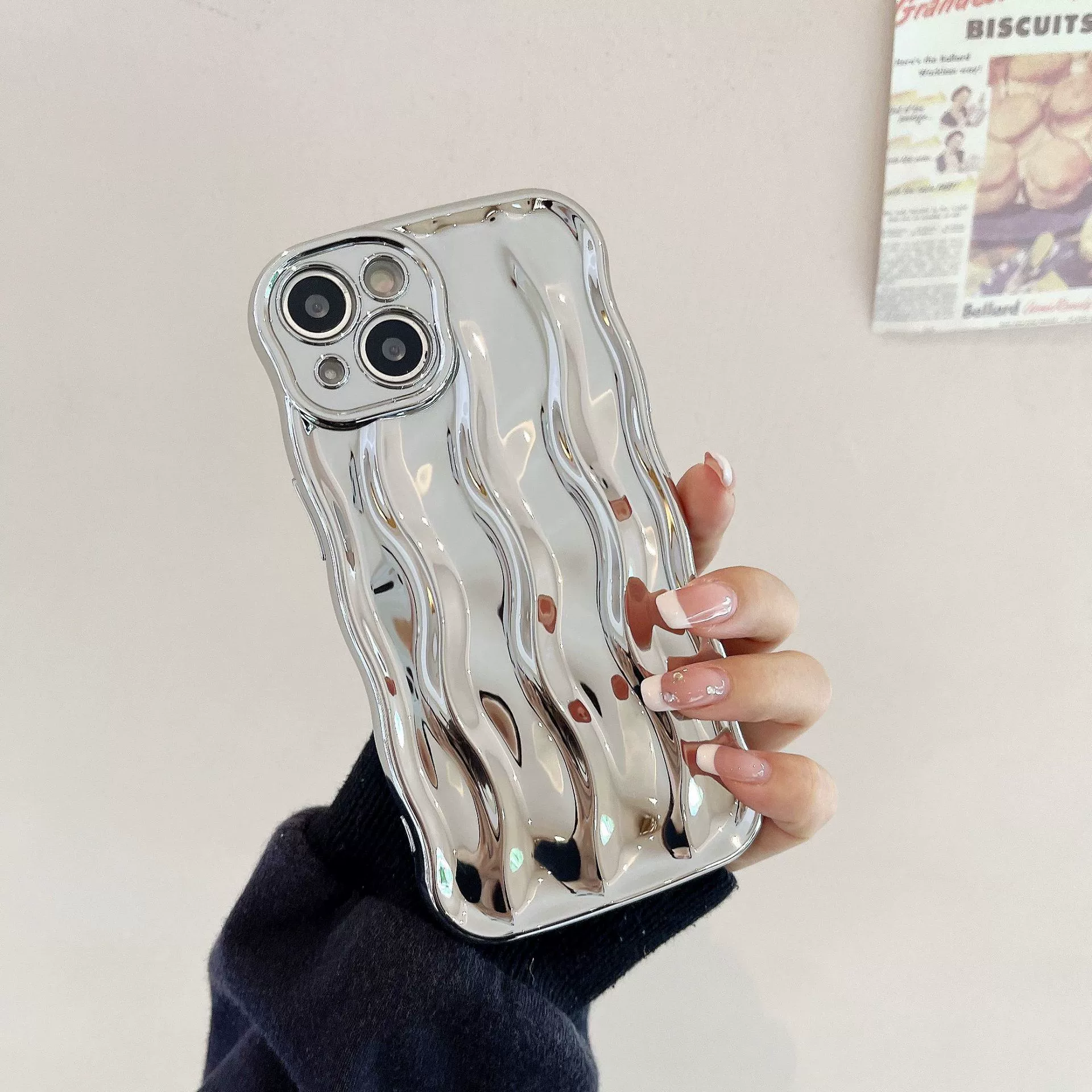 Apple, совместимый серебристый для стирки, iPhone14 Pro, чехол для телефона, iPhone 16, волнистый узор, iphone, 13