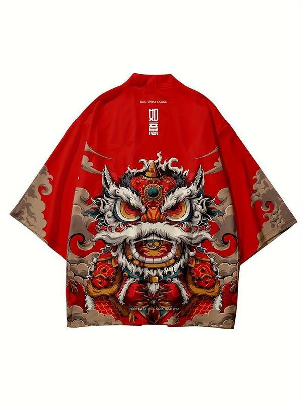 国境を越えた新製品ホット販売日焼け止め服中国風ライオン覚醒夏原宿着物ローブジャケット羽織マントカーディガン|undefined
