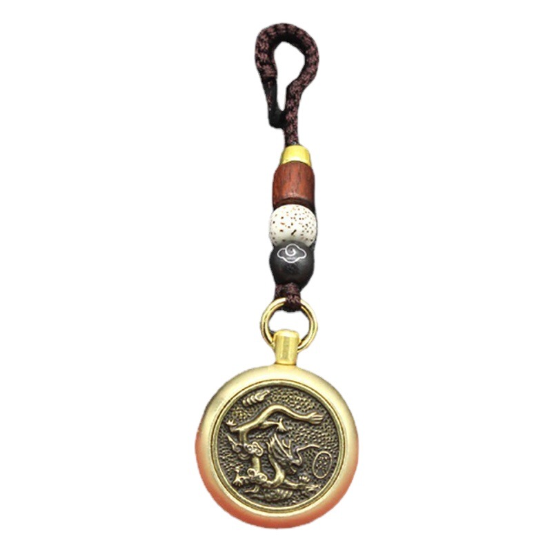 Brass Pendant with Handmade Braided Rope, Car Keychain, Key Ring, Pendant, Fortune-Attracting Twelve Zodiac Signs, Money-Attracting Keychain
