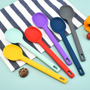 Spot High Temperature Resistant Silicone Soup Spoon Shallow Mouth Soup Spoon Mixing Spoon Serving Spoon Salad Hot Pot Spoon Manufacturer Wholesale