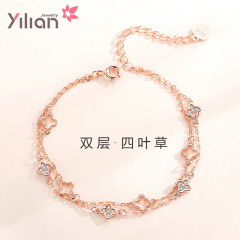 925クローバーシルバーブレスレット女夏森系二重軽豪華シンプルinsアクセサリー七夕バレンタインデープレゼント