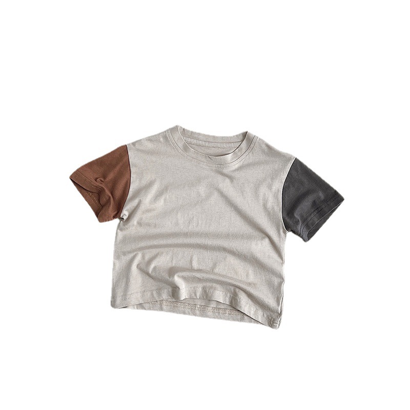 Diferentes colores de contraste para niños Camiseta de manga corta de algodón personalizada para niños y niñas estilo coreano Mori tops para niños ropa de verano para niños