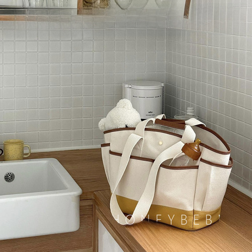 Korean Instagram mom's bag, large capacity, casual and versatile crossbody baby mother bag, portable lightweight canvas mom's bag for outdoor use