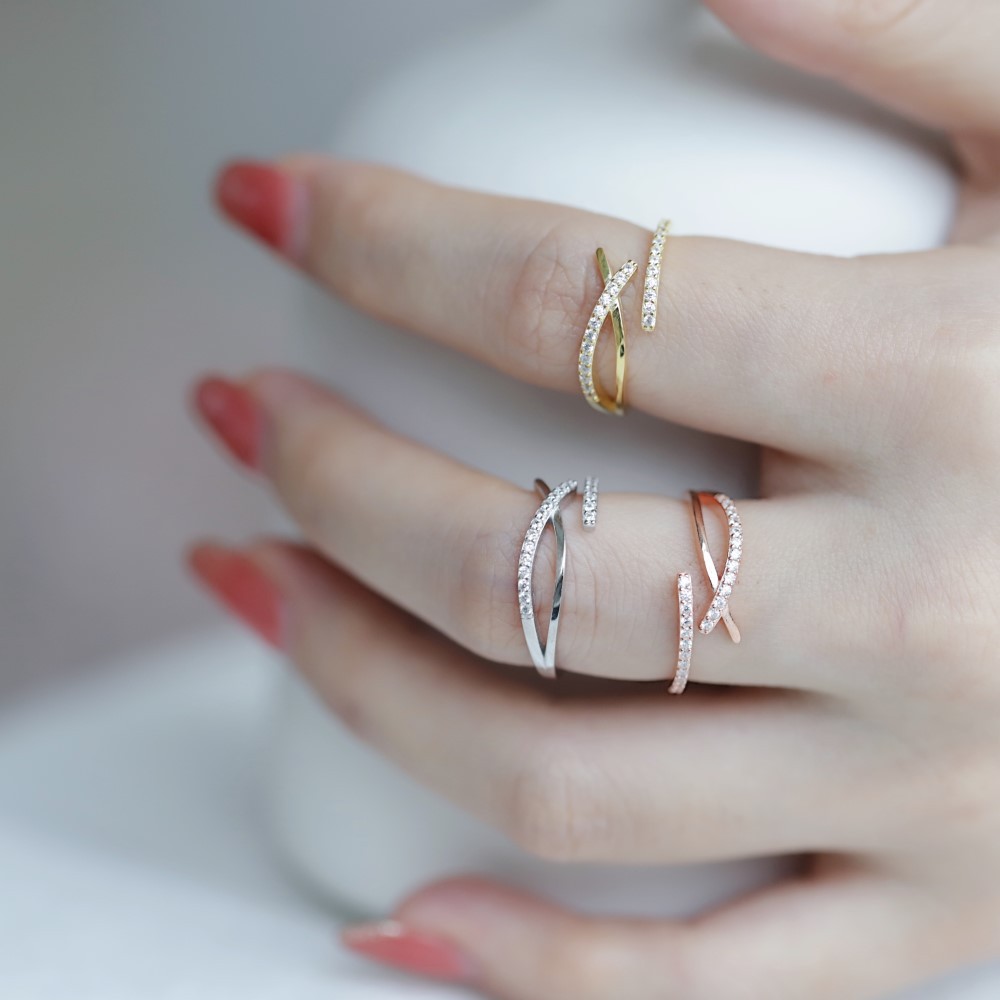 Leaf, Moon, Butterfly Pattern Women'S Gender 925 Sterling Silver Rhinestones Leaf Moon Butterfly Open Ring