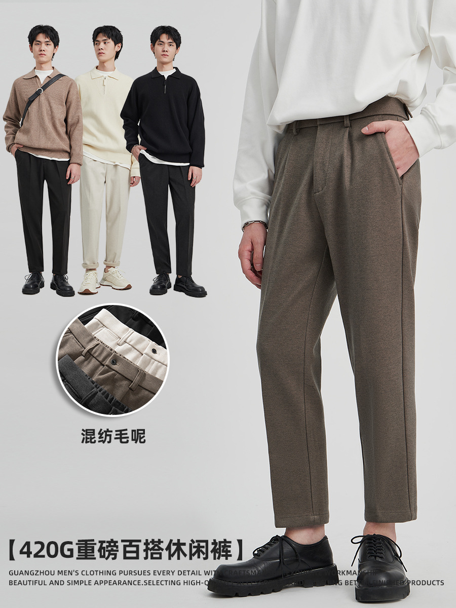 Ropa para Hombre APO | Pantalones de Lana de Nueve Puntos para Hombre, Estilo Informal de Negocios, de Pierna Recta, de Alta Gama, para Otoño e Invierno