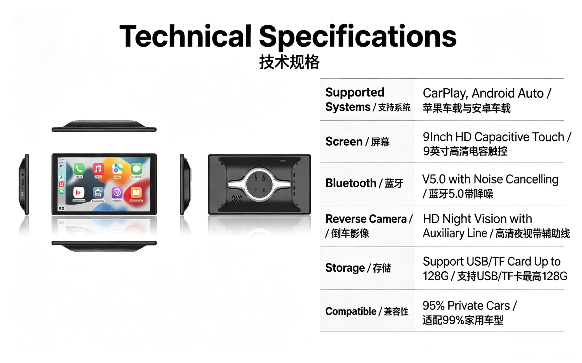 9inch Car Mp5 Player with Bluetooth Carplay Navigation Radio Capacitive Screen Universal Model 983
