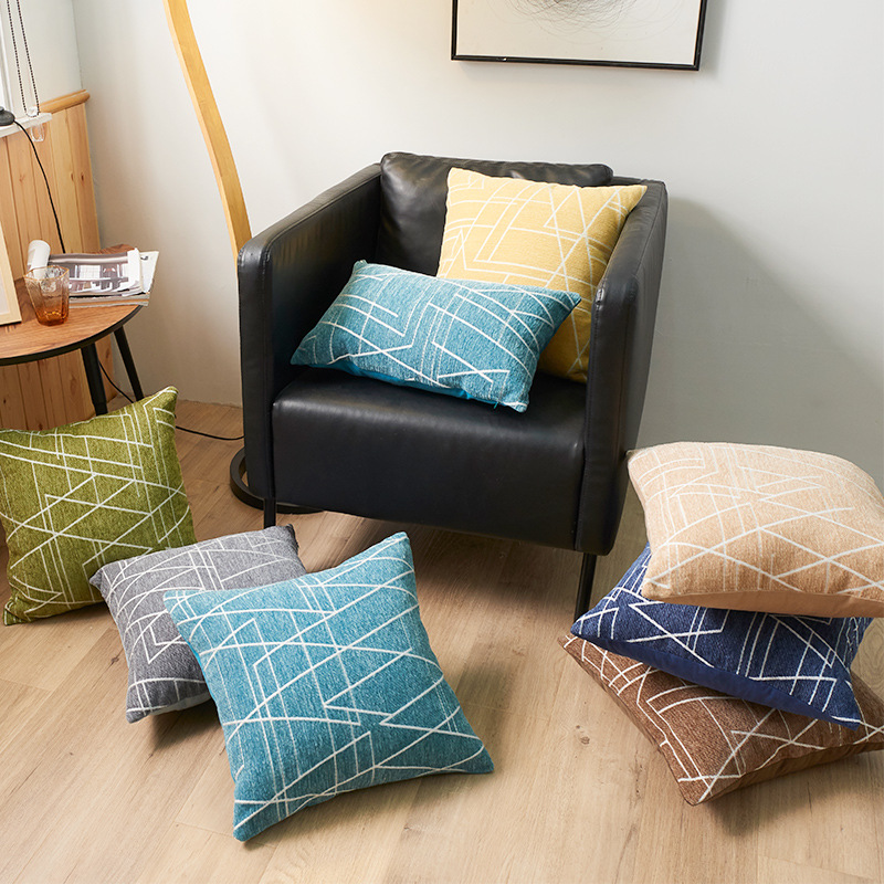 Chenille sofá cojín almohada simple línea geométrica modelo sala de estar respaldo cintura almohada en stock