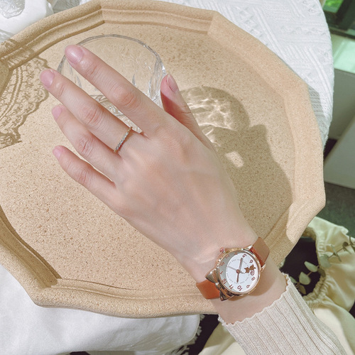 Fashionable New Personalized Cute Cartoon Cat Internet Celebrity Non-Luminous Needle Student Watch for Women with Strap Quartz Wristwatch