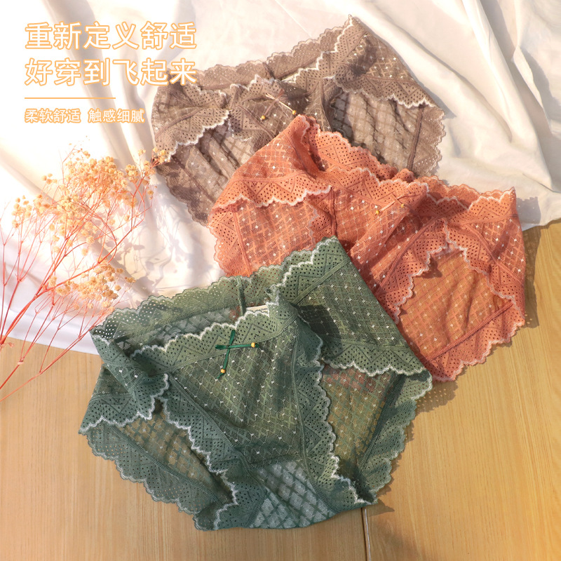Autumn and winter New lace underwear women's cotton large size Japanese ladies briefs girls breathable mesh shorts