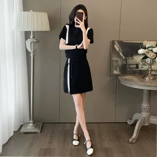 亚马逊速卖通eBay独立站休闲时尚套装拼接短袖T恤显瘦短裙两件套