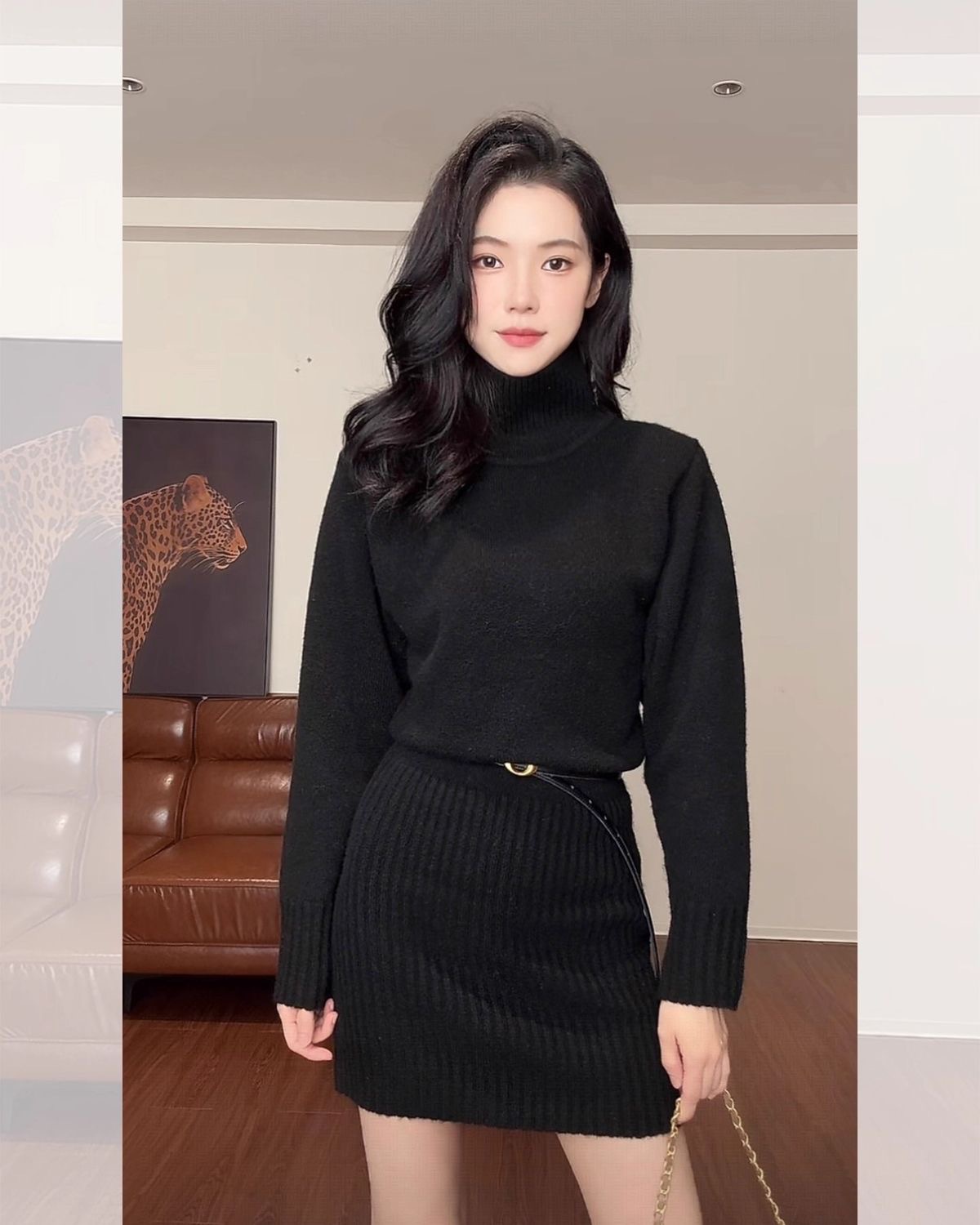 여성 가을 겨울 슬림핏 니트 원피스 하이넥 긴팔 하객룩 코트 이너 미디원