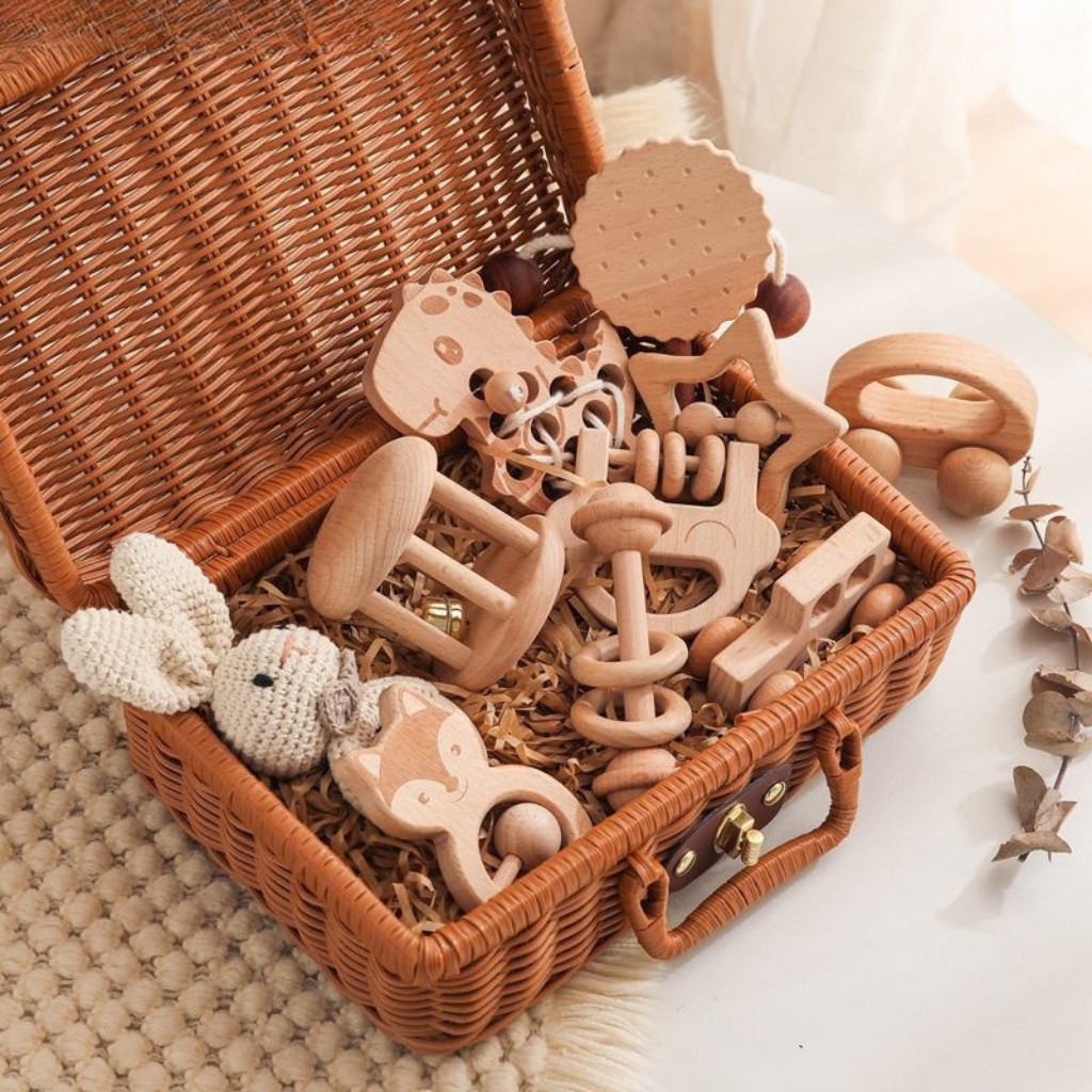 婴幼儿摇铃拨浪鼓可啃咬宝宝-岁木质玩具礼盒装 可批发量大可优惠