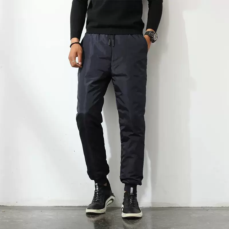 Новые зимние Пуховые брюки для среднего и пожилого возраста, мужские Холодостойкие и теплые утепленные свободные эластичные брюки с высокой талией больших размеров