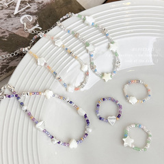 彩色串珠手鍊女2023新款潮度假風貝殼星星串珠手鍊小眾設計感戒指