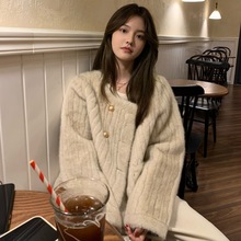 水貂绒皮毛一体小香风秋冬季加厚仿貂皮环保皮草毛毛外套女高级感