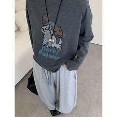 印花卡通小狗长袖T恤女2025早秋新款洋气宽松圆领百搭减龄上衣潮