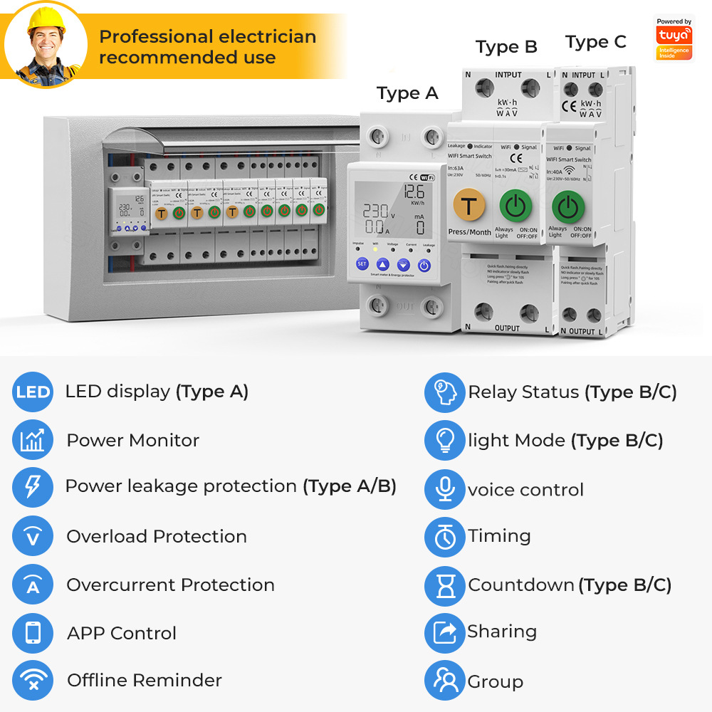 Tuya metering WiFi smart switch leakage circuit breaker wireless remote control remote mobile phone control smart home