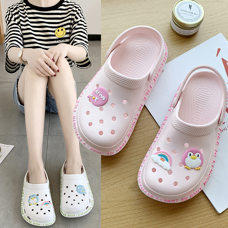 Zapatos con agujeros para mujer Xia ins marea suela gruesa Baotou zapatos de enfermera antideslizantes zapatos de oficina transpirables de moda sandalias y zapatillas para mujer