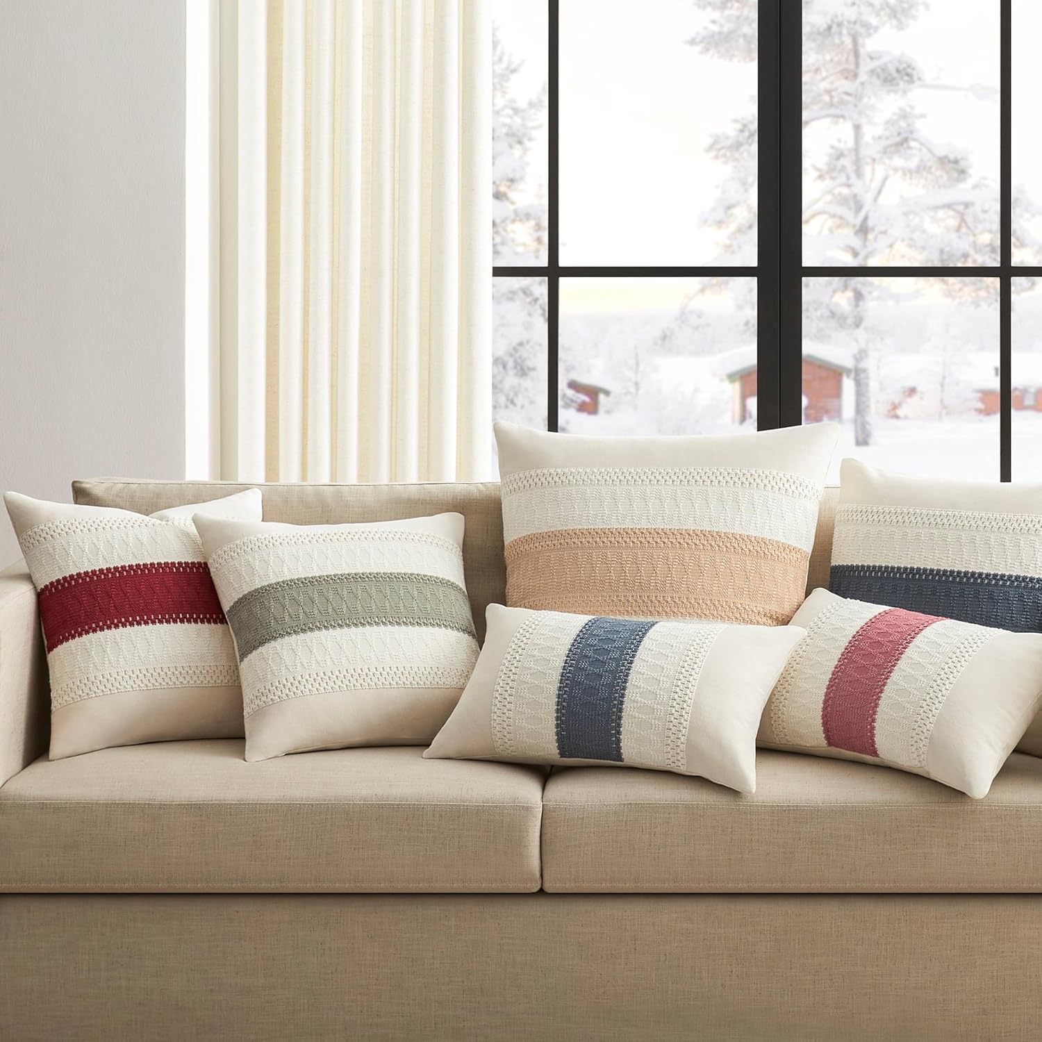 Bohemia almohada almohada de algodón lino empalme almohada de sofá de color contrastante almohada de cintura de oficina Amazon venta caliente almohada