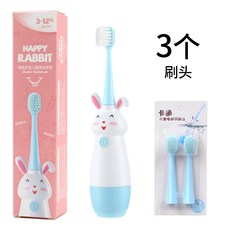 3 개의 브러시 헤드가있는 토끼 파란색 칫솔