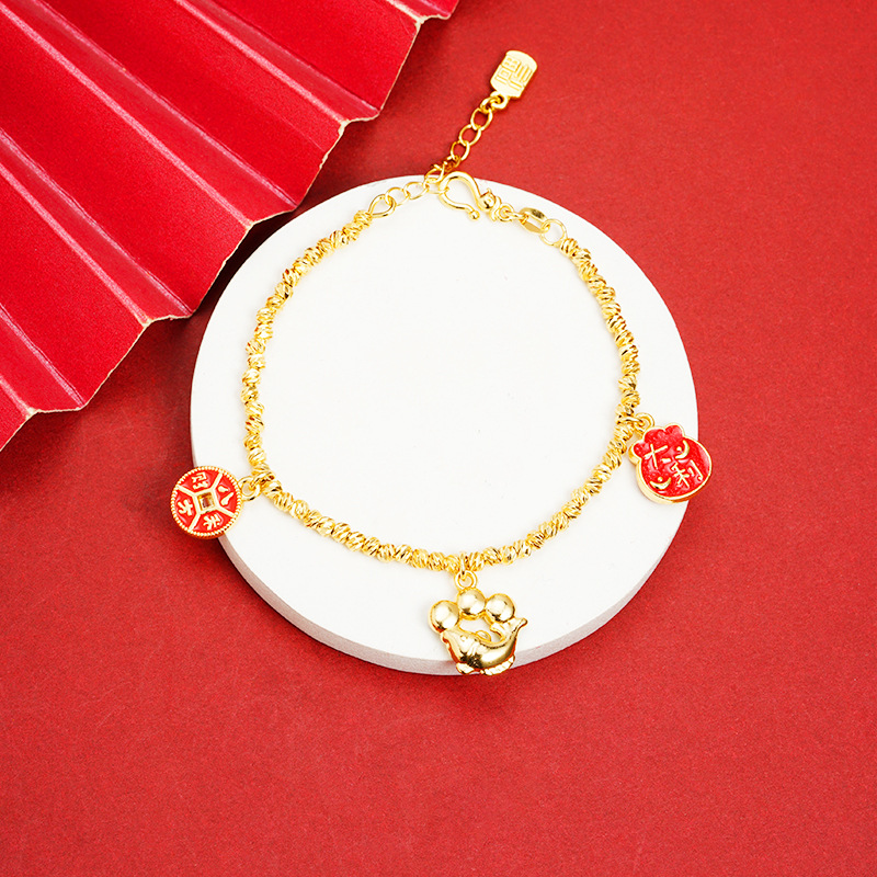 Nuevo producto pulsera de oro Gufa Sha viento nacional goteo de aceite carpa de cobre bolsas de dinero pulsera mujer lujo ligero no decoloración joyas