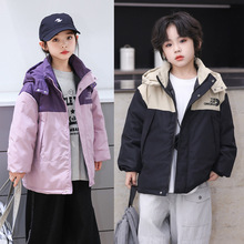 2025新款儿童羽绒服男童拼色加厚童装冲锋衣冬装女童洋气连帽外套