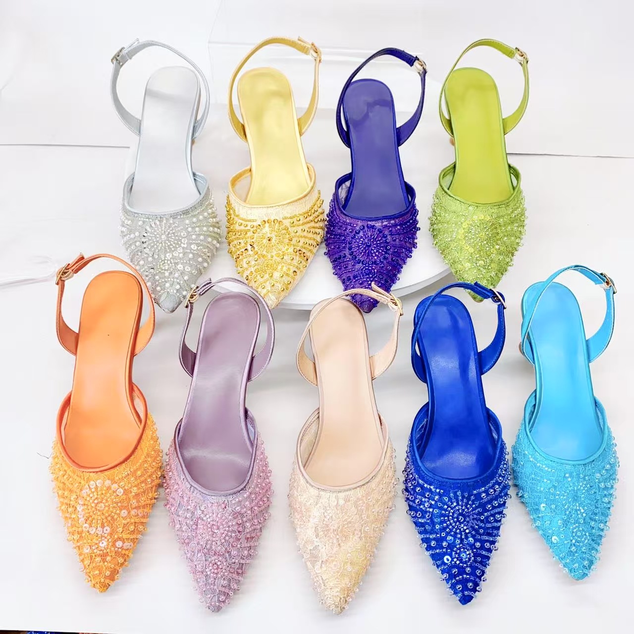 Designer Summer Stiletto Sandals Women's Ethereal Lace Pointed Toe Shoes With Rhinestones Italian Style For Weddings_voghion.com