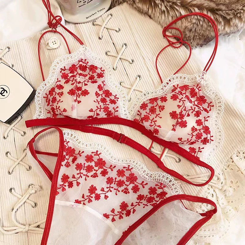 Мечта Сердце Поцелуй Sexy Беспроводной Бюстгальтер Комплект с Вышивкой, Тонкий Ремешок, Французский Стиль, Удобное Нижнее Бельё