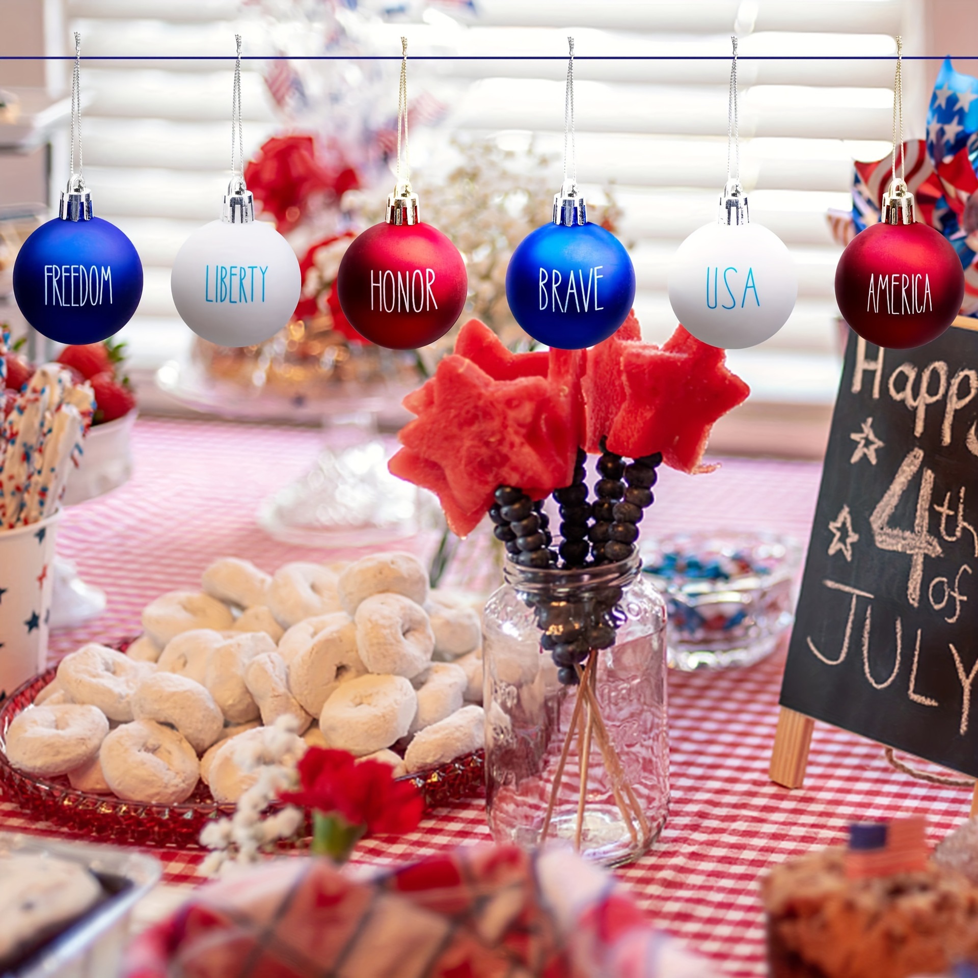 Bola decorativa del Día de la Independencia de EE. UU. Transfronteriza 4cm24 piezas de plástico Bola decorativa del Día Nacional del ambiente
