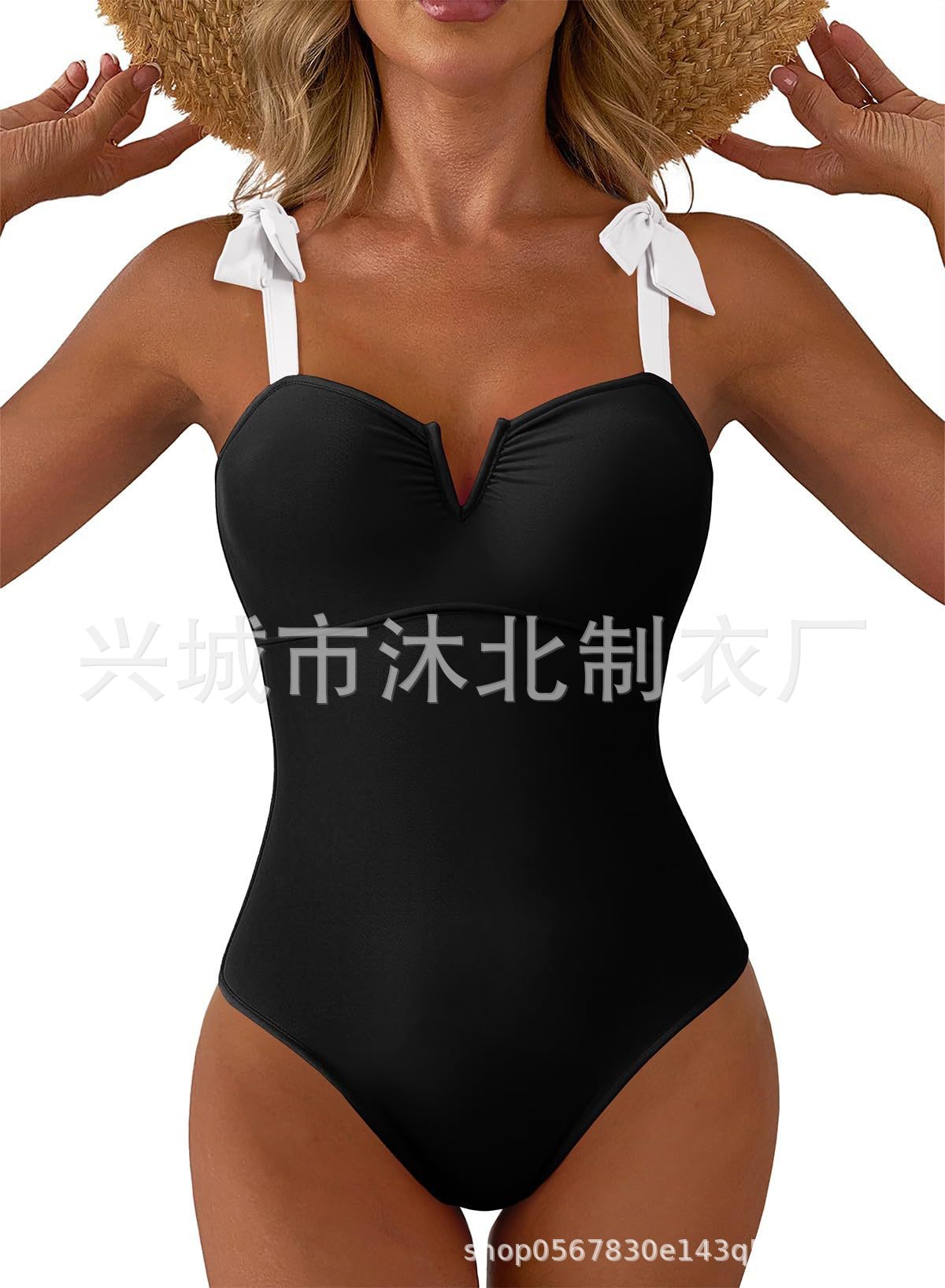 2026 nuevo amazon mujer monótono trajes de baño abdominales V-collar lazos de hombro plegado de cubierta completa image 7