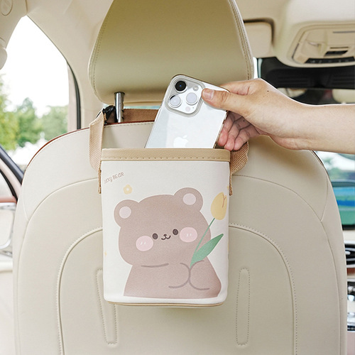 Car trash can Cute tulip bear car hanging storage box Creative multifunctional car storage box