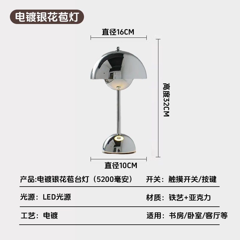 Lámpara de hongos LED transfronteriza galvanizada lámpara de escritorio recargable toque nórdica hogar dormitorio decoración de estudio lámpara de escritorio image 10