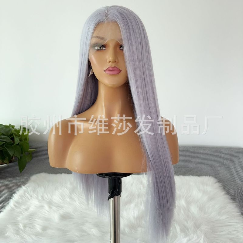 外国貿易ウィッグ グレー パープル ロング ストレート ヘア フルヘッド カバー 女性用 フリーパーティション ハンドフック 13x4 レース 化学繊維 ユニバーサル cos|undefined