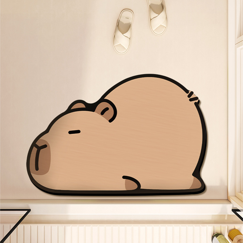 Kapibala Diatom Mud Floor Mat, Water-Absorbent and Quick-Drying Bathroom Floor Mat, Bathroom Door Non-Slip Mat, Cartoon Foot Mat