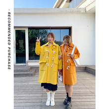 【現貨】韓國2021年秋季新款韓版牛角扣綿羊毛大衣外套女-CA046