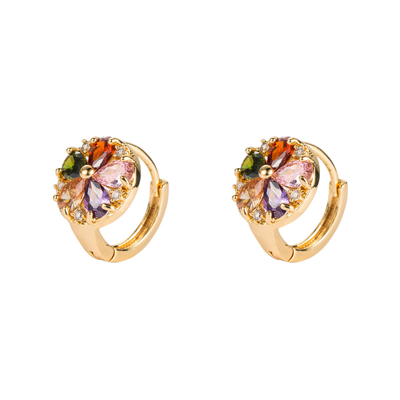 Copper Micro-inlaid Zircon Round Flower Earrings display picture 8