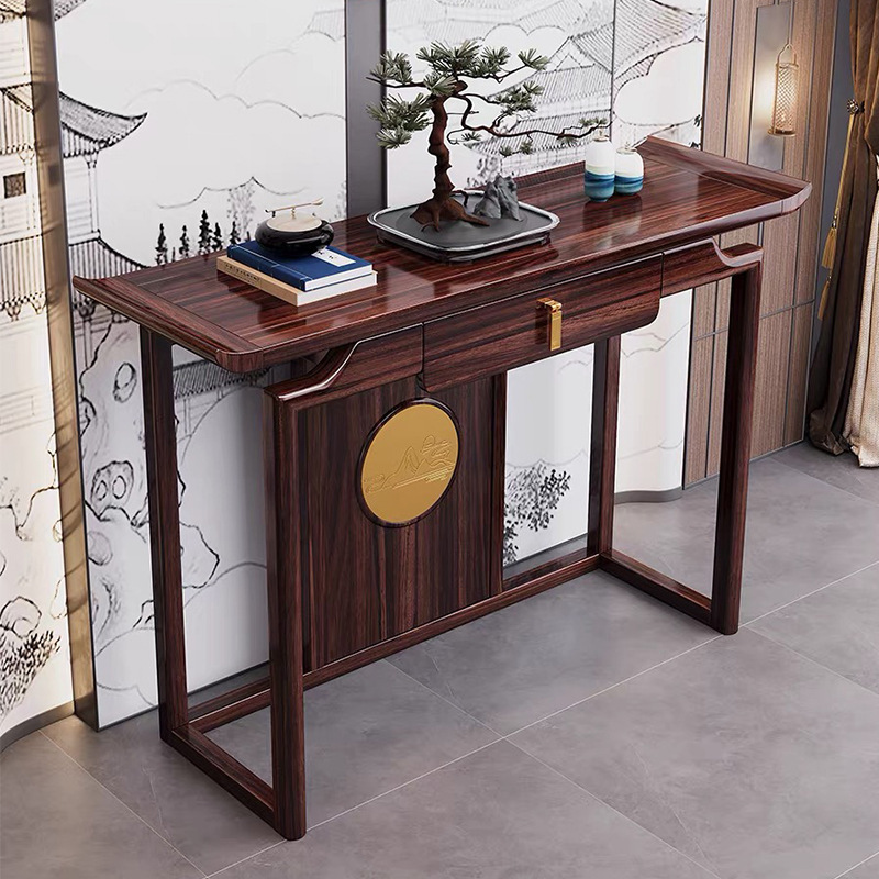 New Chinese-style ebony solid wood console table, light luxury and Zen style, wall-mounted table case, living room, divine platform, end view platform
