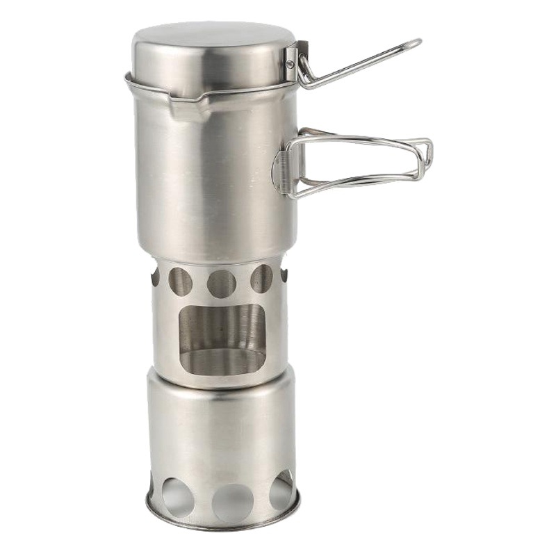 Outdoor stainless steel wood stove portable set pot camping folding windproof stove fire heating stove barbecue set